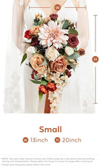 Ling's moment Terracotta Bridal Bouquet Cascading, Orange Wedding Bouquets for Bride, 13 Inch Bride Bouquets for Wedding Artificial Flowers Bouquets