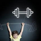 Lucunstar Gym Neon Sign,Barbell Dumbbell Shaped Neon signs White Neon Lights Sign Gym Wall Stickers for Fitness Club Decor LED Neon Sign for Teen Girls Teen Sports Room Game Room Decor