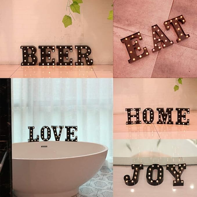 Decorative LED Illuminated Letter Marquee Sign - Alphabet Marquee Letters with Lights For Wedding Birthday Party Christmas Night Light Lamp Home Bar Decoration J, Black