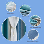 FANLI Ombre Rainbow Blackout Curtains for Kid Girls Bedroom Living Room Darking Stripe Double Layer Star Cut Out Wall Home Decor Gradient Grommet Window Curtains (Blue/Yellow, 52W x 72L)
