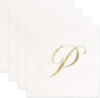 Gift Boutique - 100 Gold Monogram Cocktail Napkins Letter P Disposable Paper Pack Elegant Metallic Golden Foil Hand Napkin for Powder Room Wedding Holiday Birthday Party Baby Shower Decorative Towels