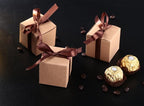 AWELL Kraft Gift Candy Box Bulk 2x2x2 inches with Brown Ribbon Party Favor Box,Pack of 50