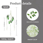 5 Pack White Wisteria Hanging Flowers Garland, 3.77 Feet Artificial Flower Vines, Fake Wisteria, Artificial Vines Hanging Garland for Backdrop Outdoor Yard Garden Decor