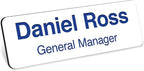 Name Tag, Magnetic White and Blue Name Tags, Personalized Name Tags, 1x3 Inches, Durable Engravable Impact Material, Made in The USA by My Sign Center