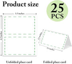 25 Pack Green Lines Place Cards, Editable Name Cards for Table Setting, Tent Cards Food Label for Dinner Party, Bridal Shower, Wedding, Baby Shower and Events -T20
