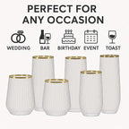 48 Pack Ribbed Origami Ripple Plastic Glasses, 24 9 Ounce Stemless Champagne Flutes & 24 12 Ounce Cups, BPA-Free Disposable Shatterproof Toasting Glasses for Weddings, Bars, and Events (Gold Rim)