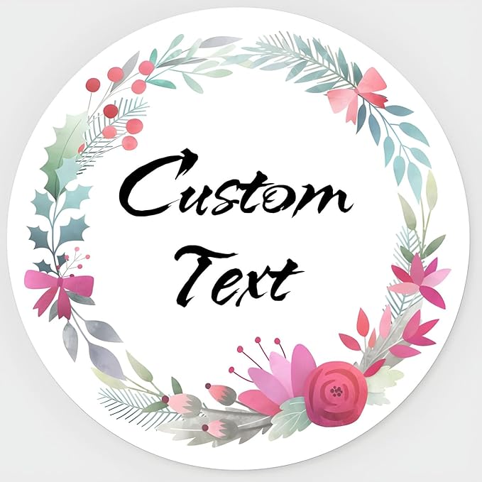 Custom Stickers for Weddings, Birthdays & Businesses - Personalized Labels with Your Logo - Waterproof, Fade and Heat Resistant - Pack of 100-1000 (Wreath U, 2 Inch)