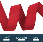 1-1/2" X 100 Yards Red Grosgrain Ribbon, Premium Grosgrain Ribbon for Sewing, Gift Wrapping, Bow Making, Wedding Decor, Wrapping and More (Red)