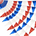 40M/130FT White Blue Red Triangle Pennant Banner Flag Metallic Fabric Bunting Garland for Christmas Graduation, Independence Day, 4th of july, Patriotic Themed Party Decoration