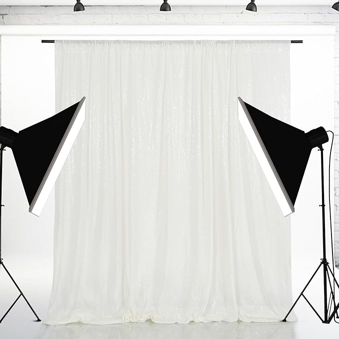 Eternal Beauty White Sequin Backdrop, 8x8 Ft Glitter Background Curtains for Christmas Shimmer Photography Party Wedding Birthday Back Drop Decor