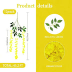 12 Pack Yellow Wisteria Hanging Flowers Garland, 3.77 Feet Artificial Flower Vines, Fake Wisteria, Artificial Vines Hanging Garland for Backdrop Outdoor Yard Garden Decor