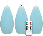 Silverstro Ocean Flameless Candles Remote Irregular Polygon Ribbed Design Real Wax Flicker Battery Operated Candles for Home Party Wedding Thanksgiving Christmas Nautical Decor - Set of 3(Blue)