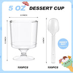 200 Pack Dessert Cups with Spoons,5Oz Clear Plastic Parfait Cup,Disposable Appetizer Cups Mini Shooter Cups for Fruit Ice Cream Mousse Pudding and Party
