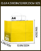 qiqee 50-Packs Bright Yellow Paper Gift Bags with Handles Bulk 12.6"x4.3"x10" Wide Large Size Party Favor Bags Multiple Uses