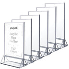 NIUBEE 6Pack 5x7 Clear Acrylic Sign Holder with Sliver Borders and Vertical Stand, Double Sided Table Menu Holders Picture Frames for Wedding Table Numbers, Restaurant Signs, Photos and Art Display