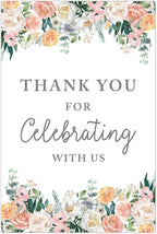 Andaz Press Extra Large Wedding Easel Board Party Sign, 12x18-inch, Peach Coral Floral Flowers Roses on White, Thank You for Celebrating With Us, 1-Pack