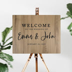 Andaz Press Large Wooden Welcome Sign for Wedding, Rustic Welcome Sign, 16" x 20" Custom Names & Date, Woodland Wedding Signage, English Oak MDF Wood Finish Wedding Reception Indoor Outdoor Signs
