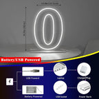 Number 0 Neon Sign Light, 16.54" Cool White USB Battery Powered Led Neon Sign for Party Wedding Anniversary Decor Light Sign (Number 0)