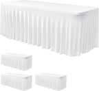 Nasitos White Table Skirt for 6 Foot Rectangle Tables, 4 Pack - 72 x 30 Inch - Stretch Spandex Fitted Table Clothes, Fabric Table Covers Cocktail Tablecloths for Party, Banquet, Birthday