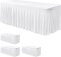 Nasitos White Table Skirt for 8 Foot Rectangle Tables, 4 Pack - 96 x 30 Inch - Stretch Spandex Fitted Table Clothes, Fabric Table Covers Cocktail Tablecloths for Party, Banquet, Birthday