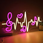 SYLHOME Led Neon Light Sign Music Note Wall Decor Sign Heartbeat Music Room Bedroom Studio Bar Theme Birthday Christmas Party 15.75" X 8.54" USB