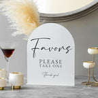 White Arch Acrylic Wedding Sign- 8"x10" Favors Sign and Base,1/8" Thick | Modern Calligraphy Arched Acrylic Favors Sign for Wedding & Party