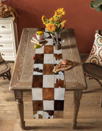 Abstract Cowhides Cotton Linen Table Runner for Dining Kitchen, Wedding Outdoor Party Tablerunners Decoration, Brown Beige Animal Fur Texture Dresser Scarf Coffee Tablecloth Runners 13x90 Inches