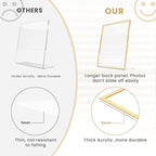 Acrylic Gold Frames 4X6, Slanted Back Gold Picture Frames Table Acrylic Sign Holder for Photos Wedding Table Numbers and Art Display with Removable Clear Sticky Dots，3 Pack