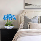 Briful Blue Orchid Artificial Flowers 18in Fake Orchid Silk Flowers with Blue and White Ceramic Pot Faux Orchid Arrangement for Home Office Room Dining Table Centerpiece Modern Decor