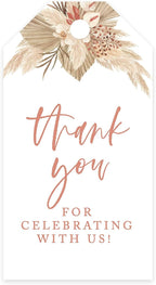 Andaz Press 100-Pack Thank You for Celebrating with Us Favor Tags Boho Dried Palm Leaves Cardstock Gift Tags with Bakers Twine for Wedding Baby Shower Bridal Shower Party Favors 2 x 3.75-Inches