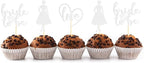 Sotpot 24PCS Bride to Be Cupcake Toppers with Heart Silver Glitter Dress Bridal Shower Cupcake Picks for Wedding Bridal Shower Wedding Engagement Party Cake Decorations