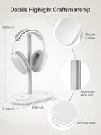 TopMade 5 in 1 Headphone Stand for Desk with Wireless Charger & USB Charging for iPhone/AirPods/iWatch, Universal Desktop Gaming Headset Holder for Airpods Max, Bose, Beats, Razer and More, White
