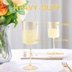 Ciaell 6 Pack Gold Plastic Wine Glasses - 10 Oz Disposable Glasse with Stem - Disposable Wine Glasses Perfect for Parties & Weddings & Poolside & Outdoors & Camping & Thanksgiving