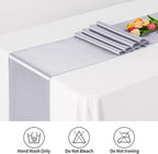 12 Pack Silver Satin Table Runner,12 x 108 inch Long Premium Smooth Table Runner for Wedding, Banquets, Birthday, Party, Graduation, Engagements, Table Runners fit Rectangle and Round Table