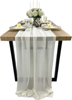 EHLDekol 13ft Ivory Chiffon Table Runner, 29x156 Inches Romantic and Rustic Boho Wedding Runner, Sheer Bridal Party Decorations