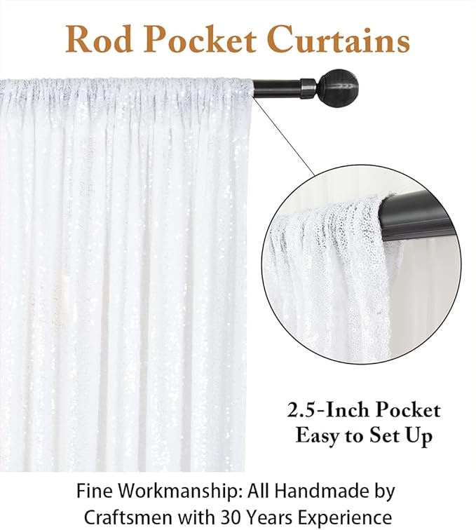 ShinyBeauty White Sequin Backdrop Curtain 2 Panels Seuqin Bakdrop 4X8FT Photo Backdrop for Party Wedding Backdrop 8FT White Glitter Backdrop Curtain for Baby Shower Decoration