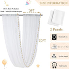 MODFUNS Wedding Ceiling Drapes White Wedding Arch Draping Fabric 2 Panels 5x20 FT Chiffon Drapery Curtains for Arbor Sheer Fabric for Draping Arch Decorations for Ceremony Swag Backdrop for Parties