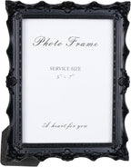 Cuspin 5x7 Black Picture Frame, Handcrafted Resin Frame with Exquisite Carved Details & Glass Front, Vintage Antique Design for Wall Hanging or Tabletop Display, Home Decor
