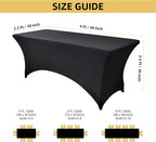 2-Pack 4ft Black Spandex Table Covers for Rectangular Folding Tables - Wrinkle Resistant Stretch Tight Table Cloths - Ultimate Fitted Table Protector for Parties, Banquet, and Wedding