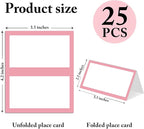 25 Pack Blush Pink Border Place Cards, Editable Name Cards for Table Setting, Tent Cards Food Label for Dinner Party, Bridal Shower, Wedding, Baby Shower and Events -T23