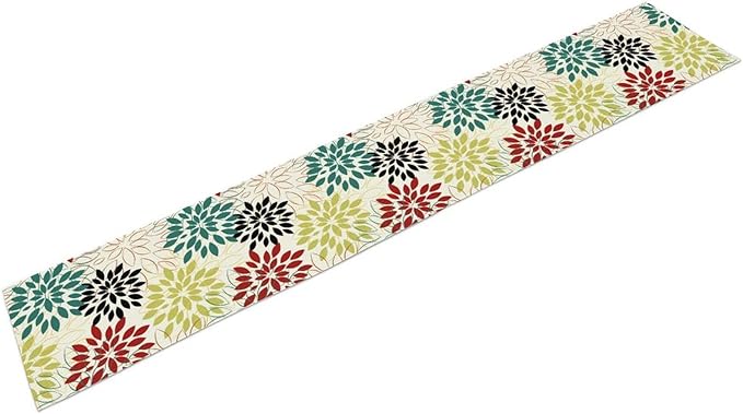 Abstract Red Dahlia Vintage Table Runner, Geometric Lines Mid Century Vintage Modern Colorful Table Runner for Party Kitchen Dining Living Room Laundry Room Decor, 13x60 Inch