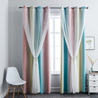 FANLI Ombre Rainbow Blackout Curtains for Kid Girls Bedroom Living Room Darking Stripe Double Layer Star Cut Out Wall Home Decor Gradient Grommet Window Curtains (Pink/Blue, 52W x 72L)