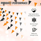 Tatuo 200 Feet Solid Pennant Banners Flags String Triangle Hanging DIY Bunting Flags Party Decorations for Grand Opening Party Banners for Kids Birthday, Shops (Black and Orange)
