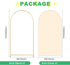 Metal Arch Backdrop Stand and Cover Set, 7.2FT Beige Reusable Spandex Fitted Backdrop Cover and Gold Wedding Arch Frame for Baby Shower, Birthday, Parties Decoration.