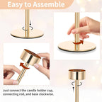 NUPTIO Tall Candlestick Holders for Centerpiece: Hurricane Candle Stick Holders with Ribbed Glass Sleeve - Gold Metal Candleholder Set of 3 for Table Fireplace Living Room Decor