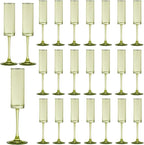 24 Pieces Green Champagne Flutes 6 OZ Straight Sided Wine Glasses Champagne Long Stem Drinking Colored Glasses,Set of 24 Hand Blown Champagne Flutes Goblets for Wedding Cocktail Cups,Cava, Prosecco