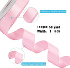 LaRibbons 1 Inch 50 Yard Double Faced Satin Ribbon,Rose Pink Satin Craft Fabric Ribbon for Gift Wrapping Floral Bouquets Wedding Party Decoration