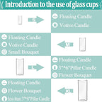 Set of 12 Pcs Glass Cylinder Vases for Centerpieces with 18 Pcs White Floating Candles for Centerpieces Glass Candle Holder for Table Shelf Wedding Party Home Decor (4"+6"+8"+10")