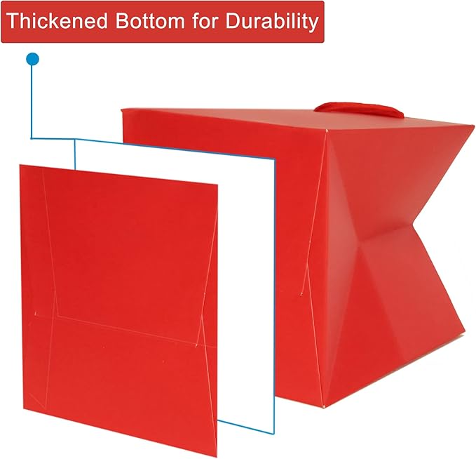 Red Paper Gift Bag Small Square Bottom Paper Bags With Handles (Red, 6 x 6 x 6 in, 10 Pcs)