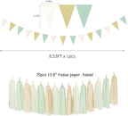 Sage-Green Gold-Champagne Party Decorations - 23pcs Neutral Birthday Baby Shower Tissue Pom Poms Streamers, Boho Wedding Bachelorette Engagement Tassel Garland Banner,Bridal Decor Suppilies Ouruola
